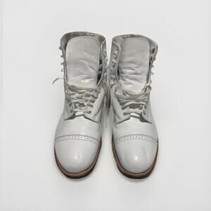 Stacy Adams White Leather Cap Toe Dress Boots Men’s 7.5D Lace Up Formal Vintage